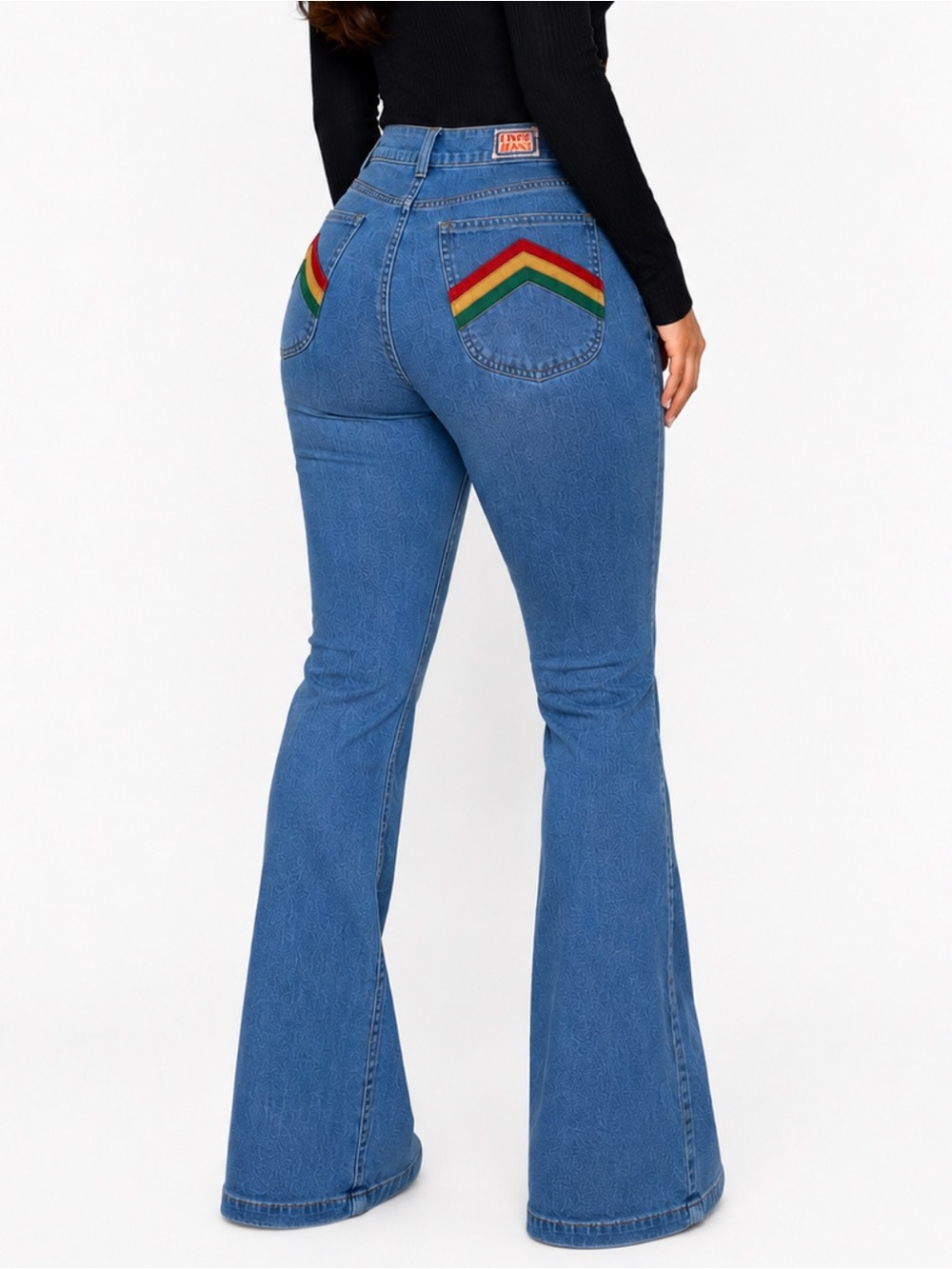 Vintage 70s 1970s Disco Jeans Flare Denim Rainbow Pocket Womens 30 9 100% cotton